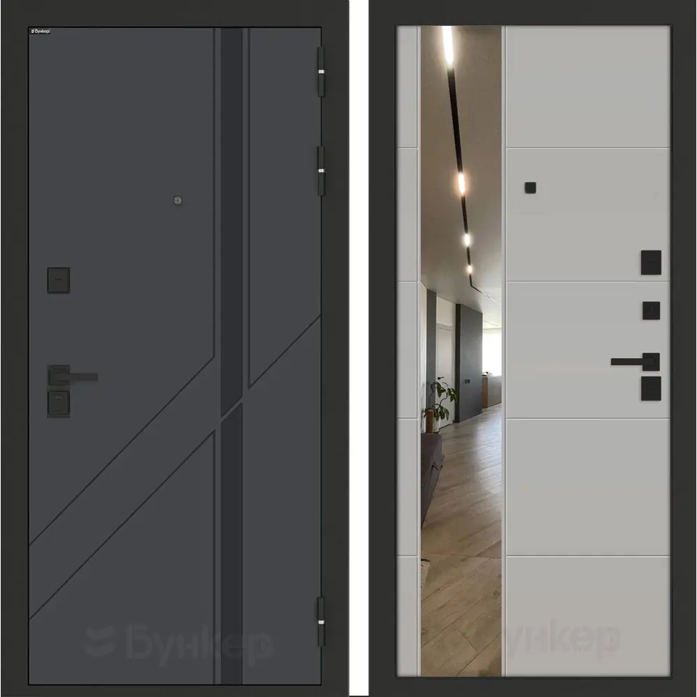 Фото Входная дверь Bunker Бункер BN-12 правый 205x96см цвет веллюто оскуро/грей софт с зеркалом ФЛЗ-649