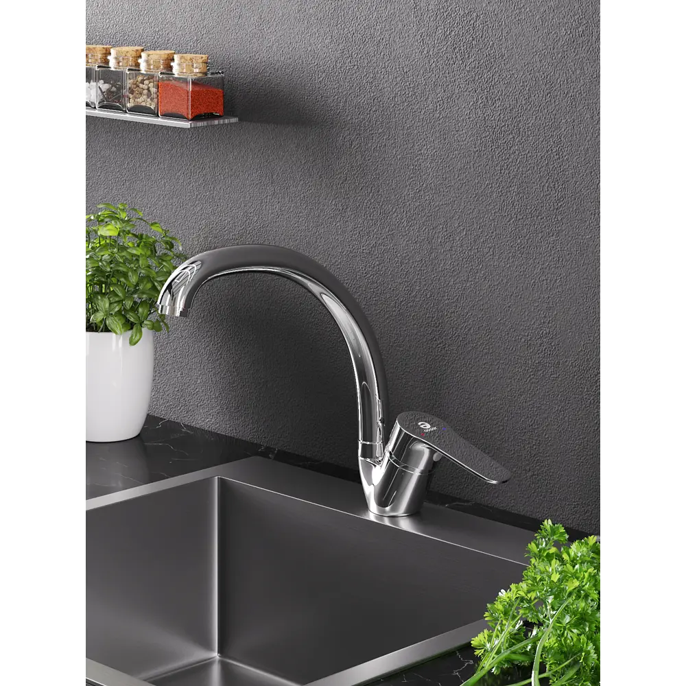 Фото Смеситель для кухни Agger 21 поворотный излив 19 см цвет хром Фото Смеситель для кухни Agger 21 поворотный излив 19 см цвет хром