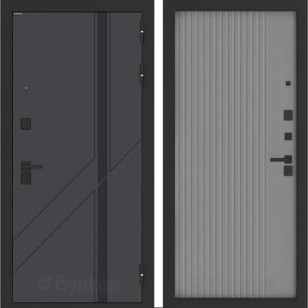 Фото Входная дверь Bunker Бункер BN-12 правый 205x96см цвет веллюто оскуро/серый софт рельеф с панелью Хомс