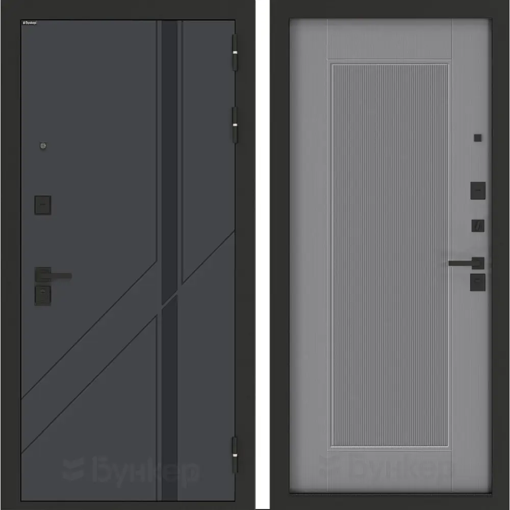 Фото Входная дверь Bunker Бункер BN-12 левый 205x96см цвет веллюто оскуро/серый софт рельеф с панелью Амстрод Фото Входная дверь Bunker Бункер BN-12 левый 205x96см цвет веллюто оскуро/серый софт рельеф с панелью Амстрод