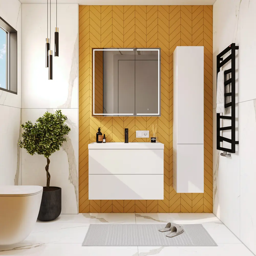 Фото 12 Шкаф для ванной комнаты Итана 4657826229700 с подсветкой 7x80см