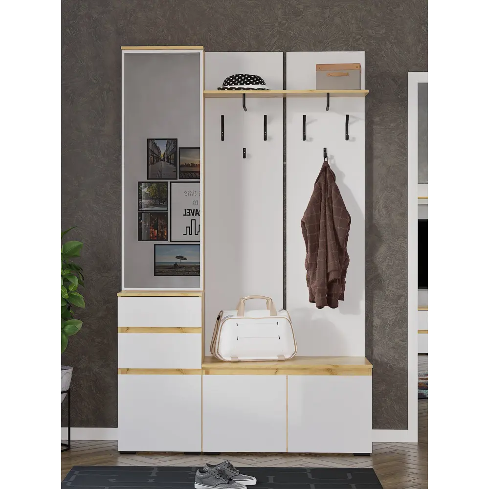 Фото 5 Комплект мебели для прихожей Сима-ленд Лора 135x220x45 см ЛДСП цвет крафт золотой/белый