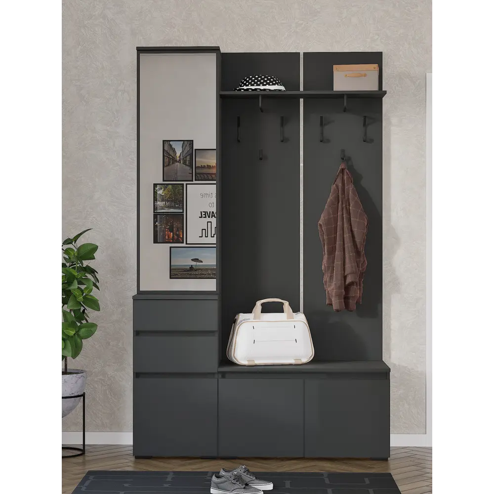 Фото 5 Комплект мебели для прихожей Сима-ленд Лора 135x220x45 см ЛДСП цвет графит Фото 5 Комплект мебели для прихожей Сима-ленд Лора 135x220x45 см ЛДСП цвет графит