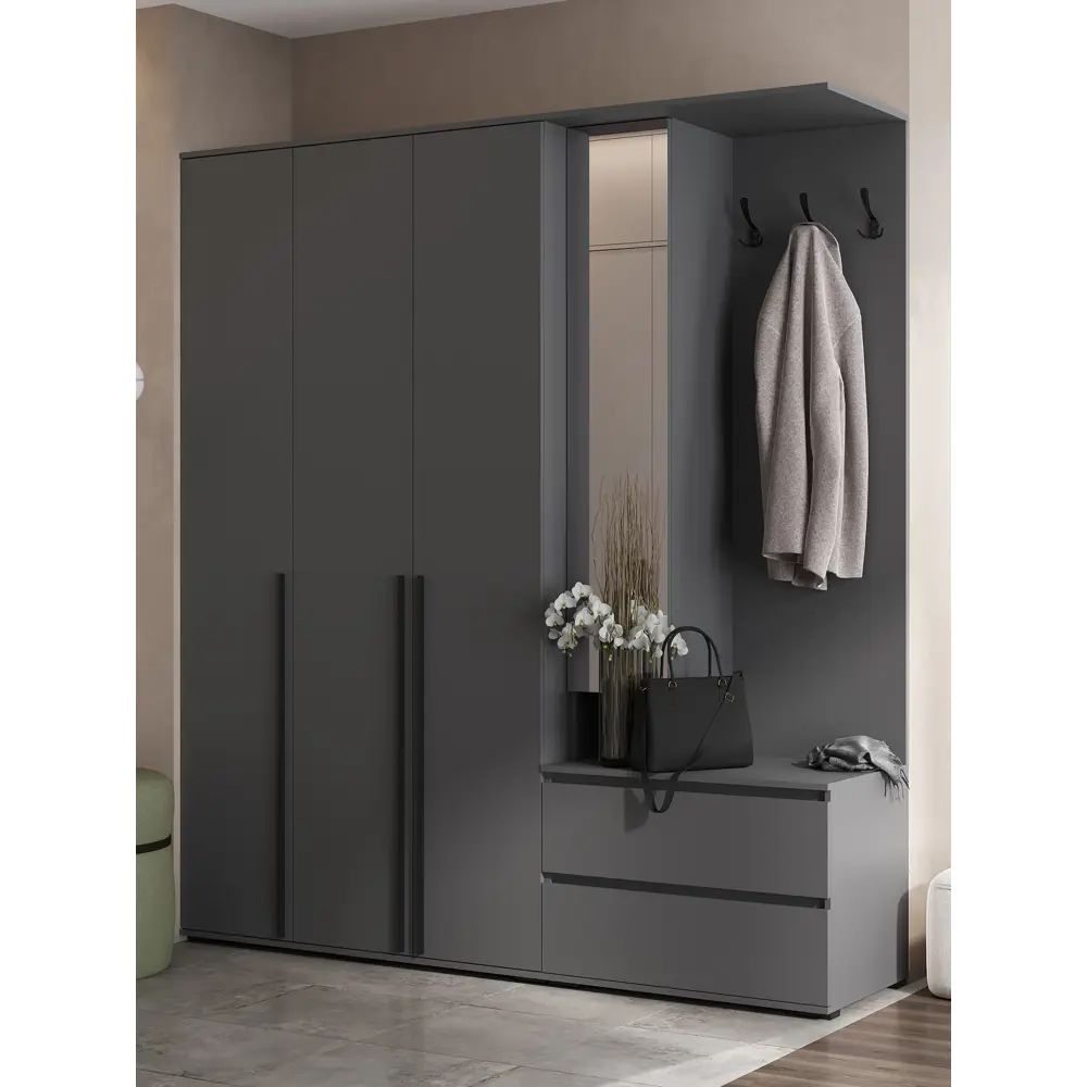 Фото Комплект мебели для прихожей Сима-ленд Норд 200x223x51 см ЛДСП цвет графит Фото Комплект мебели для прихожей Сима-ленд Норд 200x223x51 см ЛДСП цвет графит