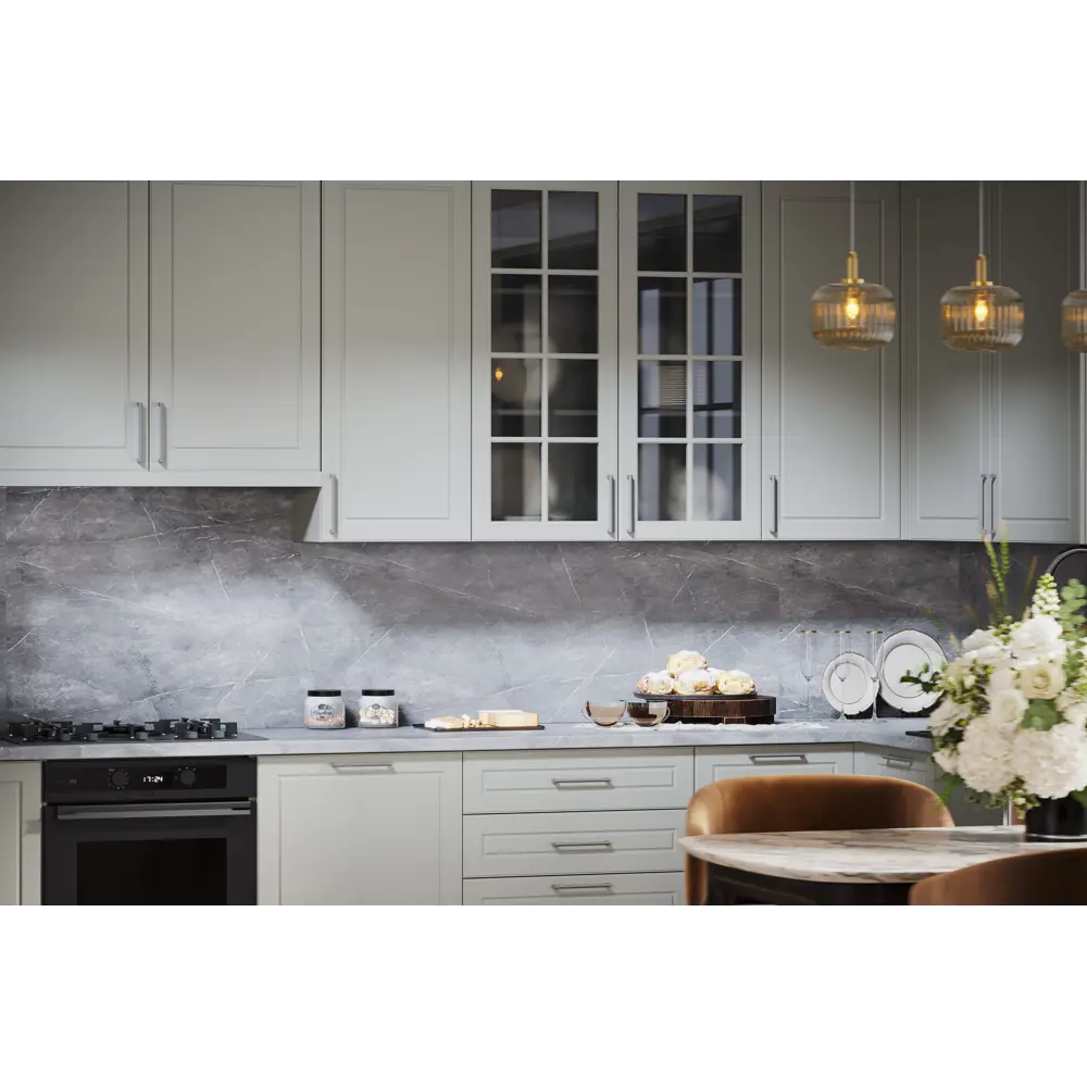 Фото 3 Кухонный гарнитур угловой Стелла+ сборка ЛДСП/эмаль МДФ 150 см x 360 см x 249 см цвет светло-серый Фото 3 Кухонный гарнитур угловой Стелла+ сборка ЛДСП/эмаль МДФ 150 см x 360 см x 249 см цвет светло-серый