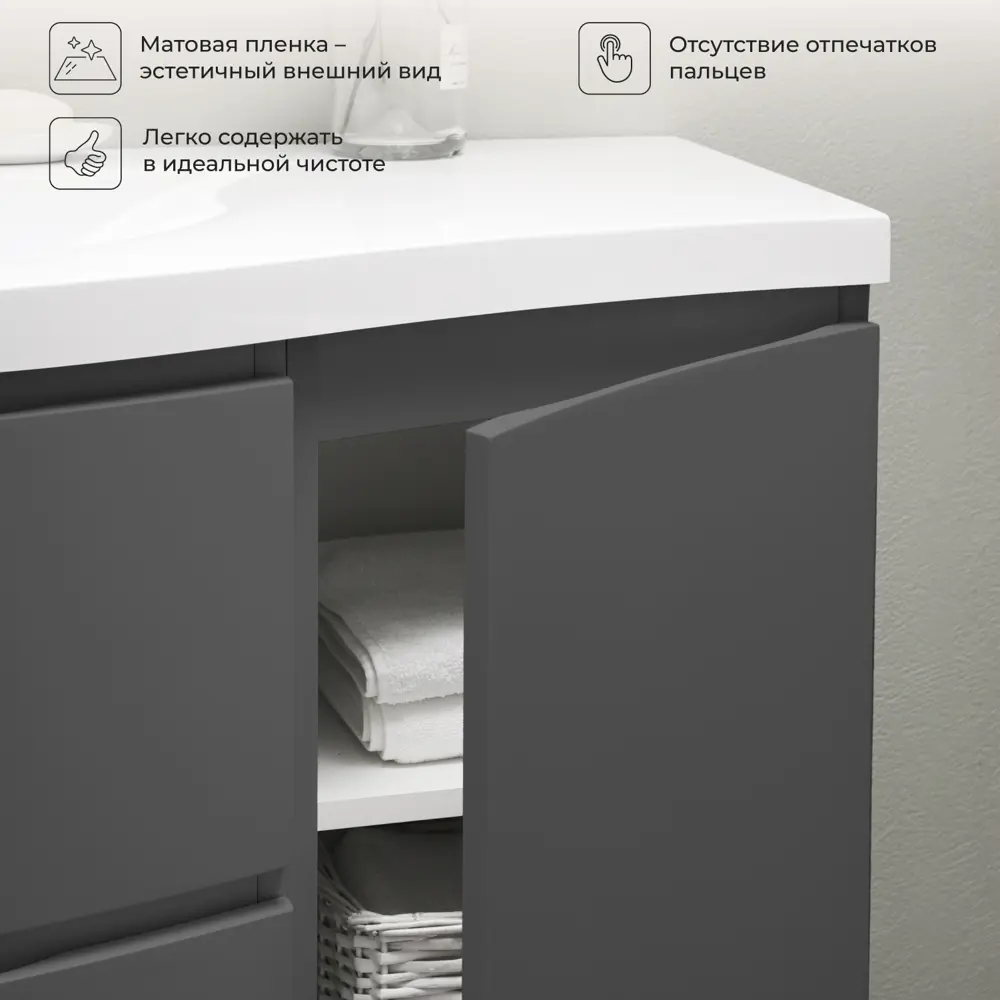 Фото 5 Тумба под раковину подвесная Итана 4657839163404 140см с раковиной цвет Графит