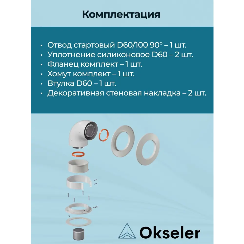 Фото 2 Комплект дымохода коаксильный Okseler D100 185x145 мм оцинкованная сталь oks00103 Фото 2 Комплект дымохода коаксильный Okseler D100 185x145 мм оцинкованная сталь oks00103