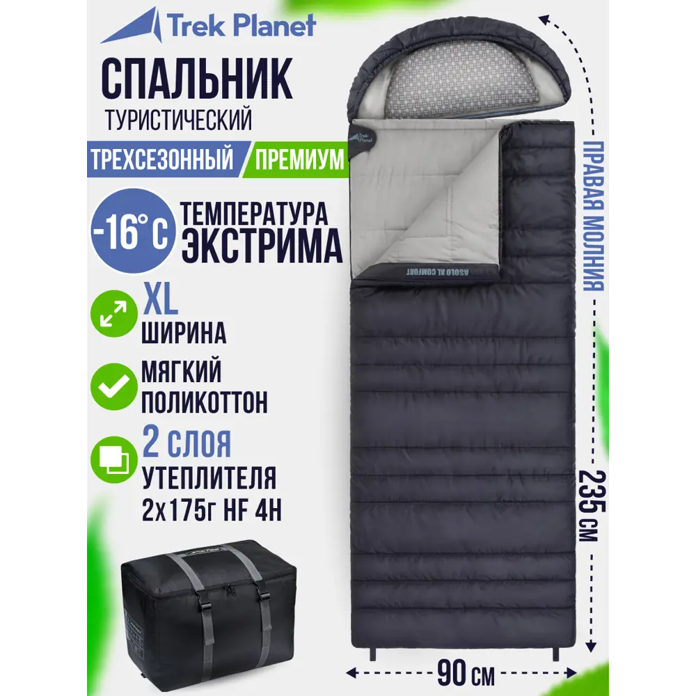 Фото Спальный мешок Trek planet Asolo XL Comfort с лета по осень молния справа серый / серебристый Фото Спальный мешок Trek planet Asolo XL Comfort с лета по осень молния справа серый / серебристый