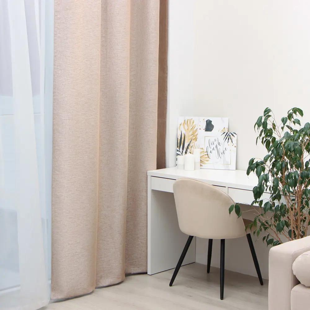 Фото 3 Штора на шторной ленте Этель 10181962 145x265 см цвет бежевый Фото 3 Штора на шторной ленте Этель 10181962 145x265 см цвет бежевый