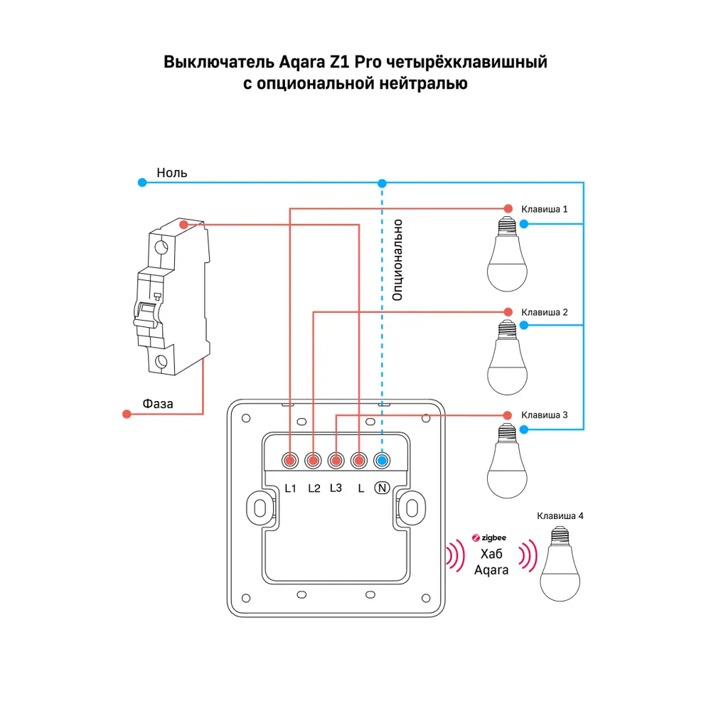 Фото 18 Умный настенный выключатель Aqara Z1 Pro ZNQBKG45LM 4 клавиши цвет графит