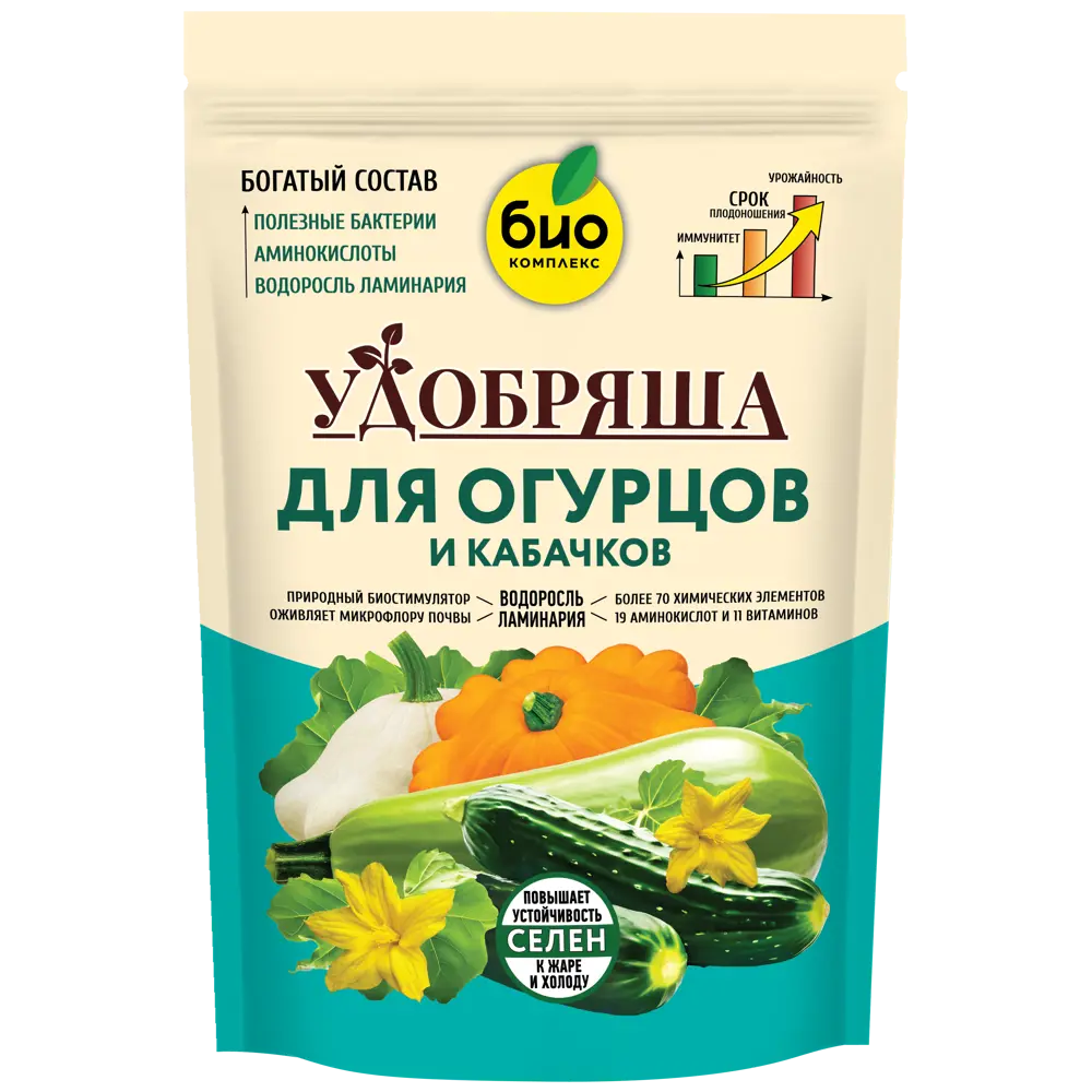 Фото Удобрение Био-комплекс Удобряша для огурцов и кабачков 900 г Фото Удобрение Био-комплекс Удобряша для огурцов и кабачков 900 г