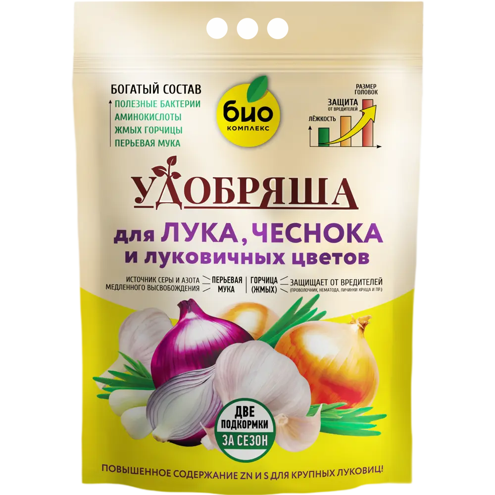 Фото Удобрение Био-комплекс Удобряша для лука и чеснока 2.8 кг Фото Удобрение Био-комплекс Удобряша для лука и чеснока 2.8 кг