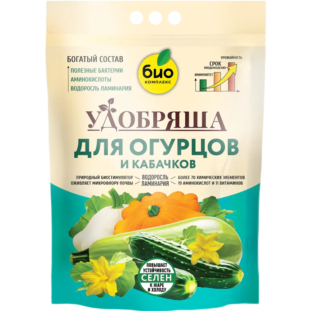 Фото Удобрение Био-комплекс Удобряша для огурцов и кабачков 2.8 кг Фото Удобрение Био-комплекс Удобряша для огурцов и кабачков 2.8 кг