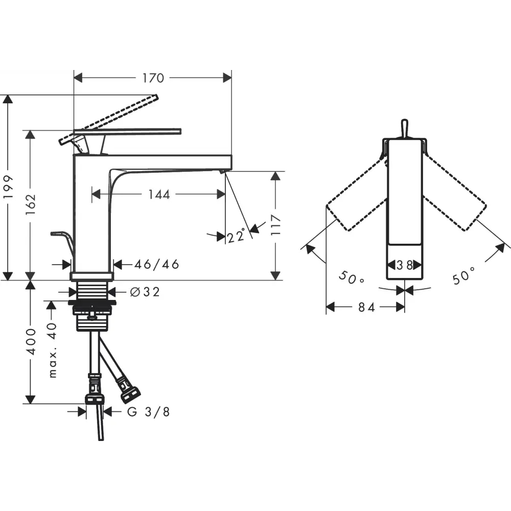 Фото 5 Смеситель для раковины Hansgrohe Tecturis E 110 73010700 однорычажный со сливным гарнитуром цвет белый