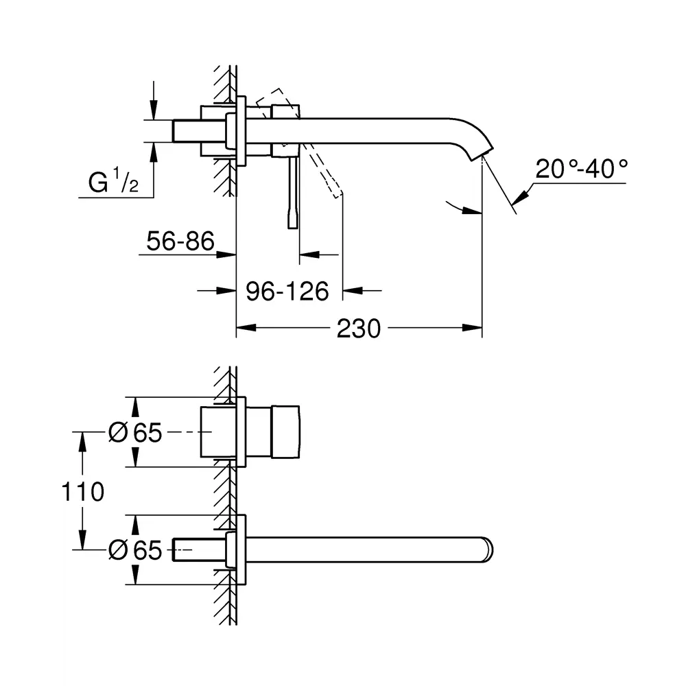 Фото 4 Смеситель для раковины 19967GN1 Essence New L-Size, настенный монтаж матовый