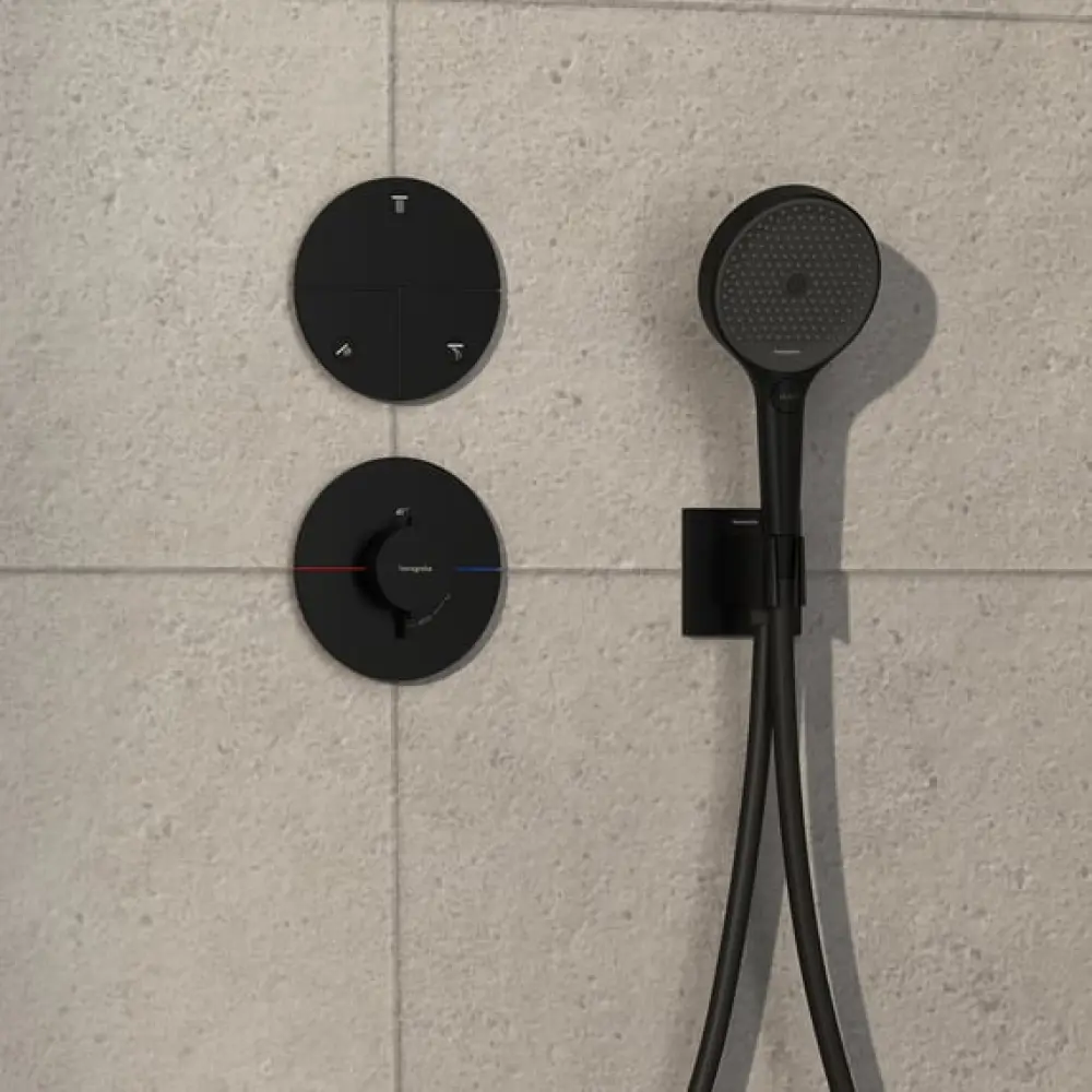 Фото 2 Смеситель термостатический Hansgrohe ShowerSelect Comfort S 15559670 для скрытого монтажа матовый черный Фото 2 Смеситель термостатический Hansgrohe ShowerSelect Comfort S 15559670 для скрытого монтажа матовый черный