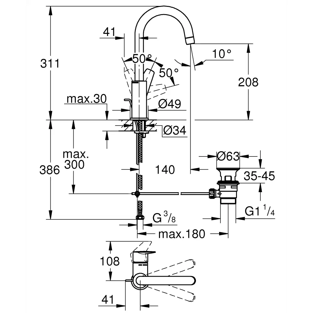 Фото 3 Смеситель для раковины Grohe BauEdge 23760001 однорычажный цвет хром