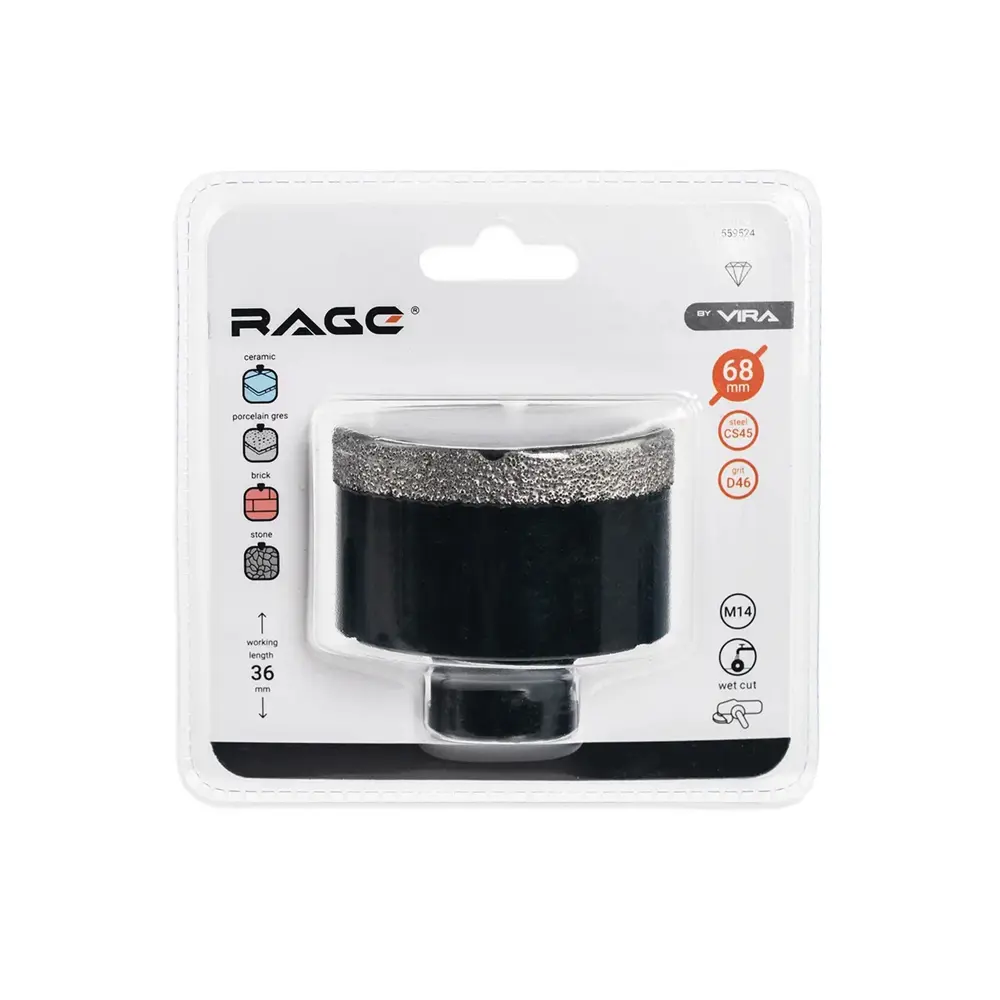 Фото 7 Коронка алмазная по керамограниту и керамике Rage 68 мм Фото 7 Коронка алмазная по керамограниту и керамике Rage 68 мм