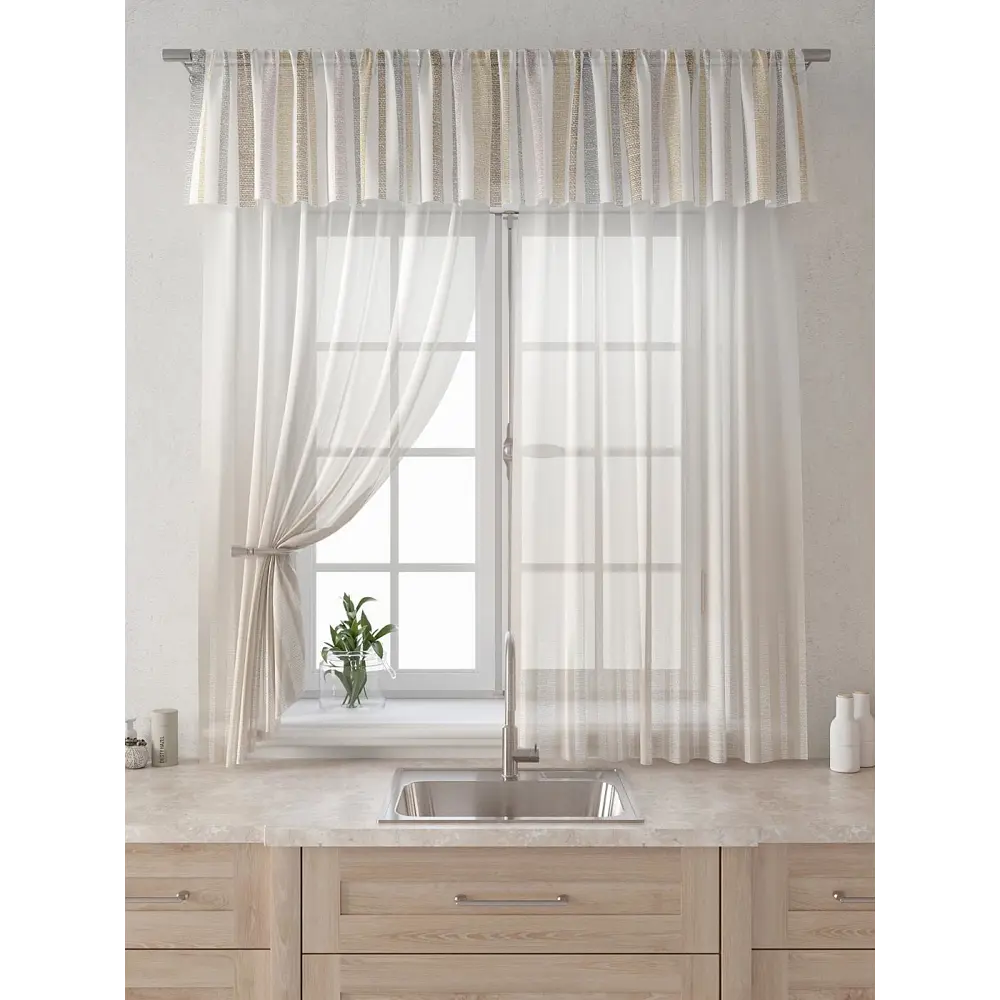 Фото 6 Комплект штор Comfy way Лагрос - 06 CW915006180-180 на шторной ленте 180x150 см цвет бежевый Фото 6 Комплект штор Comfy way Лагрос - 06 CW915006180-180 на шторной ленте 180x150 см цвет бежевый