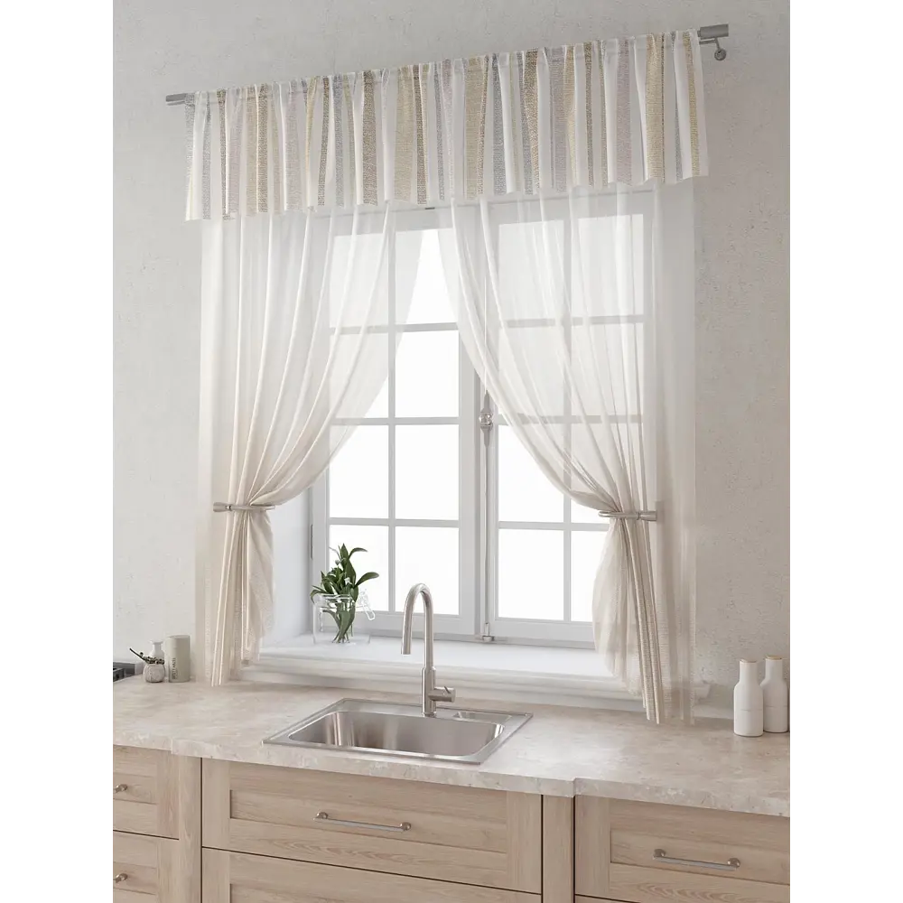 Фото 3 Комплект штор Comfy way Лагрос - 06 CW915006180-180 на шторной ленте 180x150 см цвет бежевый Фото 3 Комплект штор Comfy way Лагрос - 06 CW915006180-180 на шторной ленте 180x150 см цвет бежевый