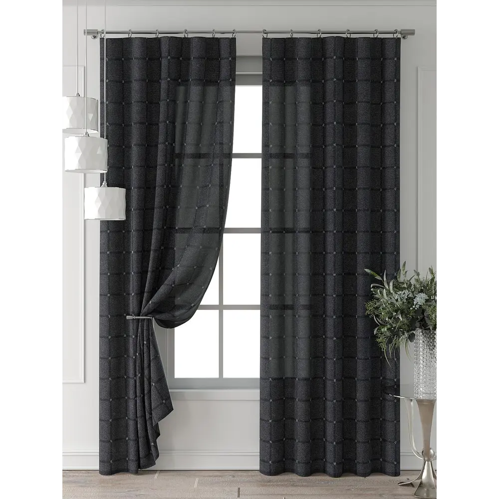 Фото 7 Комплект штор Comfy way Форнерс - 643 - 260 см CW709643260-260 на шторной ленте 260x150 см цвет черный Фото 7 Комплект штор Comfy way Форнерс - 643 - 260 см CW709643260-260 на шторной ленте 260x150 см цвет черный