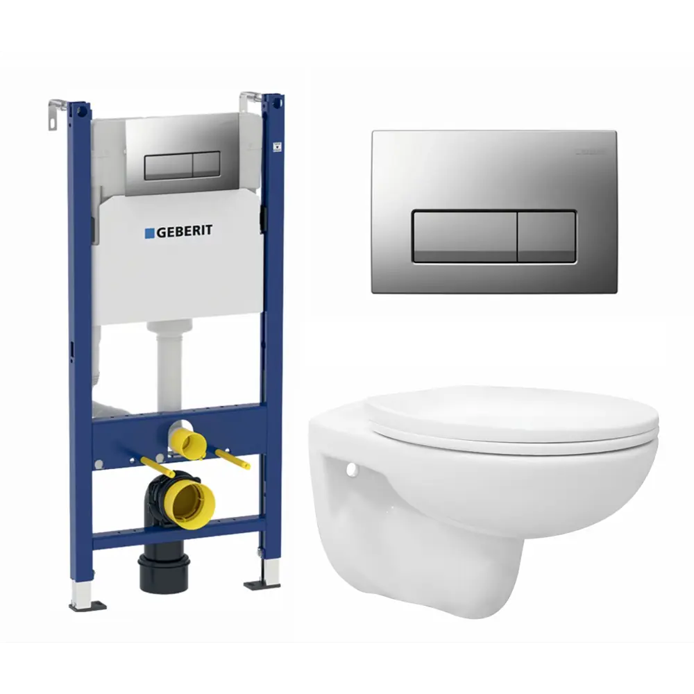 Фото Комплект инсталляция и унитаз 3 в 1 инсталляция Geberit Duofix UP100 унитаз Enio Ekos EN0170571 и кнопка хром матовый