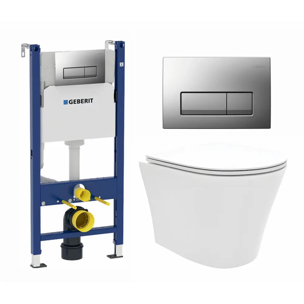 Фото Комплект инсталляция и унитаз 3 в 1 инсталляция Geberit Duofix UP100 унитаз Enio Neo EN5370588 и кнопка хром матовый