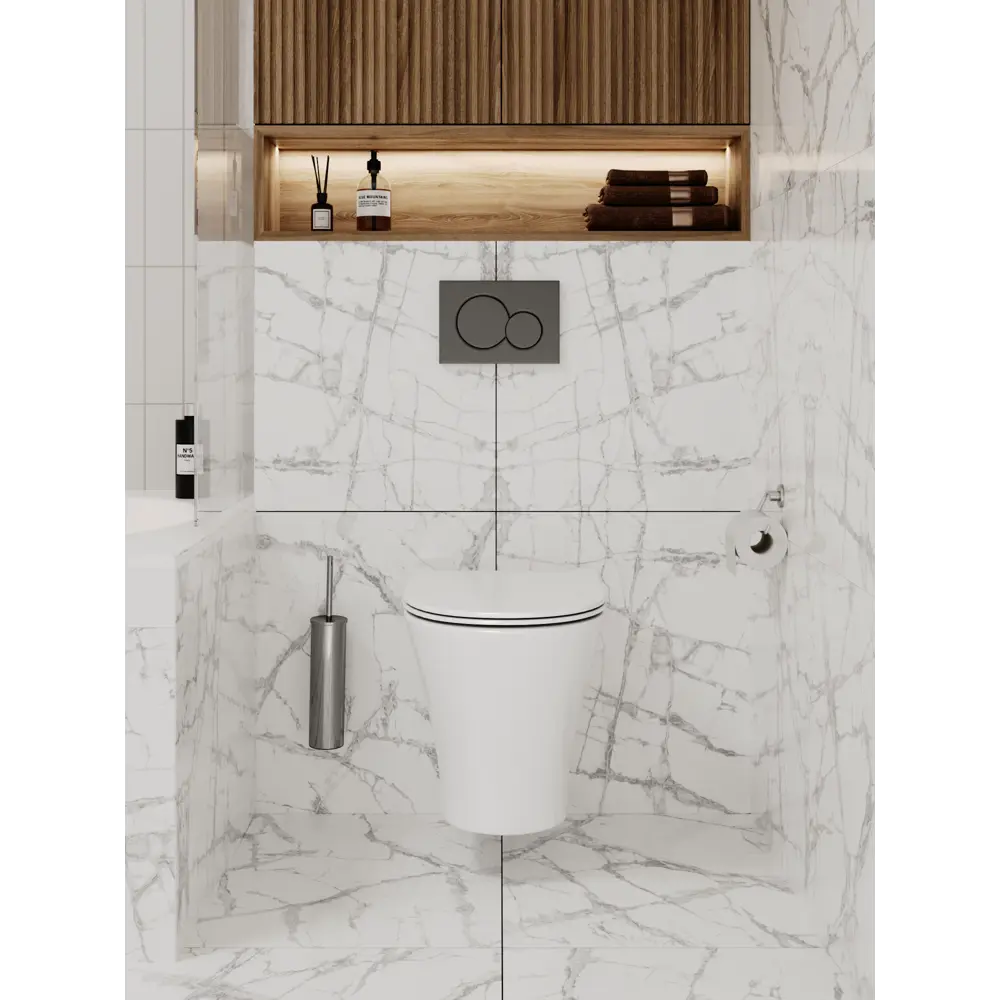 Фото 15 Комплект инсталляция и унитаз 3 в 1 инсталляция Geberit Duofix UP100 унитаз Enio Neo EN5370588 и кнопка хром матовый