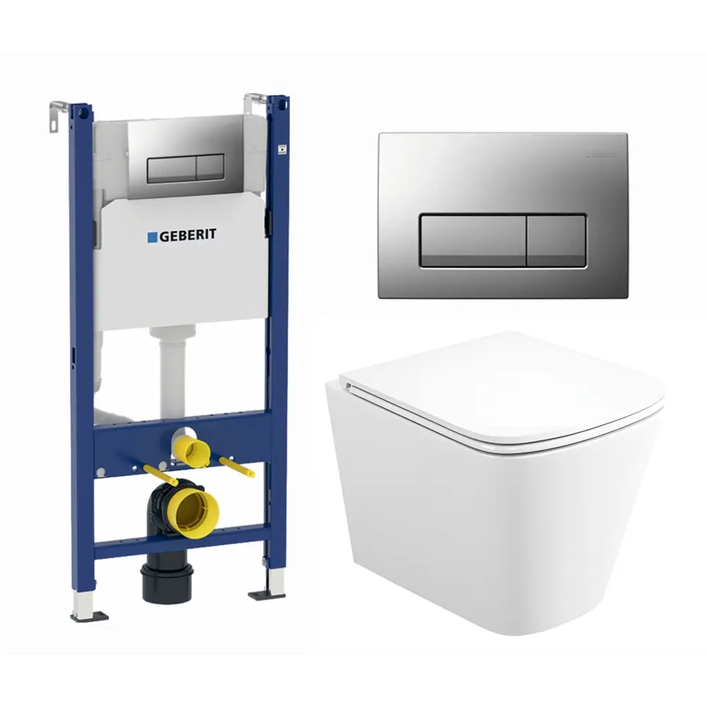 Фото Комплект инсталляция и унитаз 3 в 1 инсталляция Geberit Duofix UP100 унитаз Enio Binario Tornado EN4180237 и кнопка хром матовый