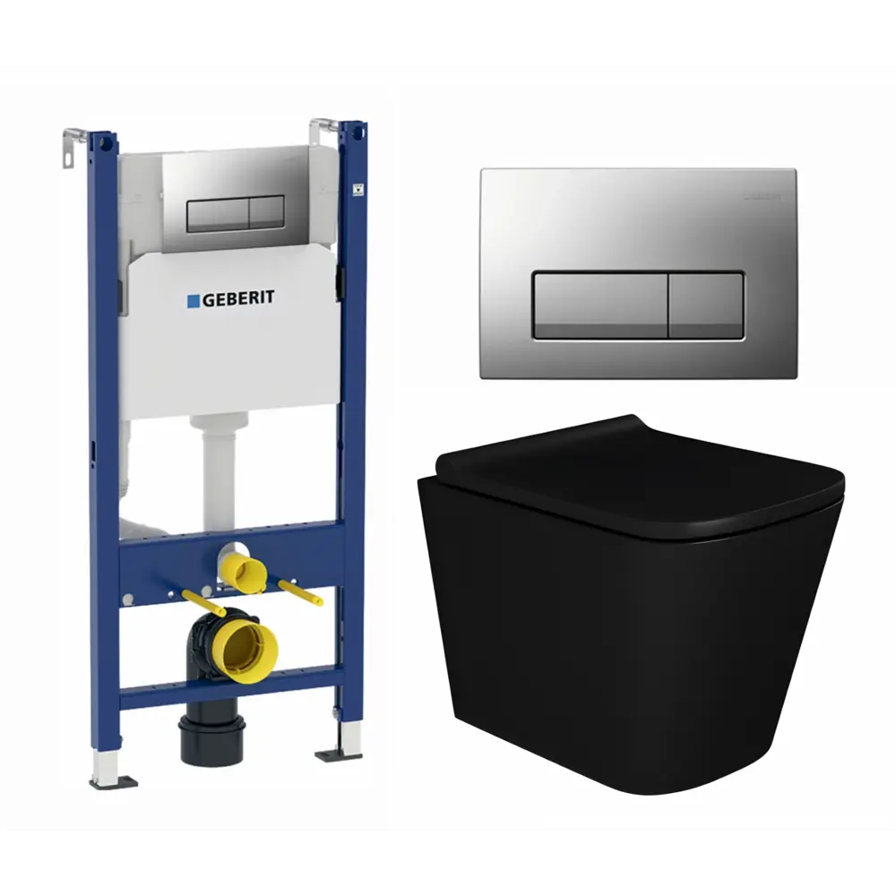 Фото Комплект инсталляция и унитаз 3 в 1 инсталляция Geberit Duofix UP100 унитаз Enio Binario BL EN4180225 и кнопка хром матовый Фото Комплект инсталляция и унитаз 3 в 1 инсталляция Geberit Duofix UP100 унитаз Enio Binario BL EN4180225 и кнопка хром матовый