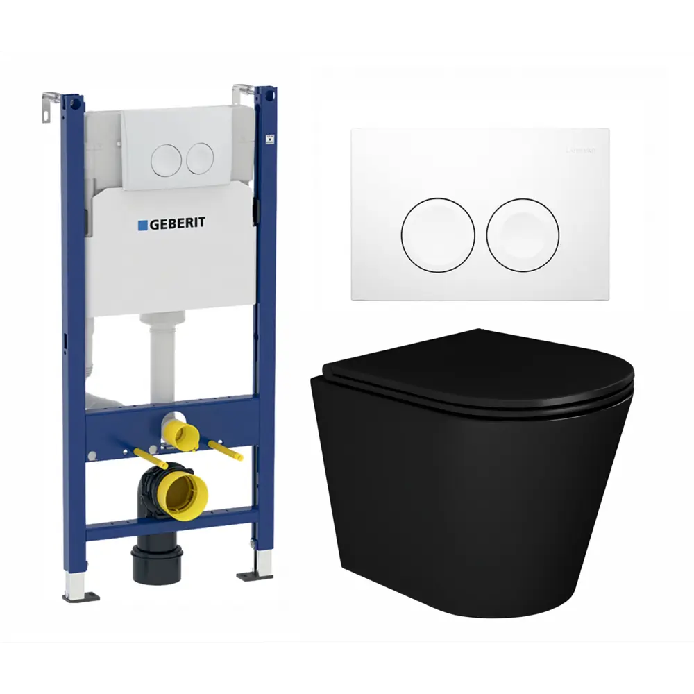 Фото Комплект инсталляция и унитаз 3 в 1 инсталляция Geberit Duofix унитаз Enio Cento BL EN4280035 и кнопка белая