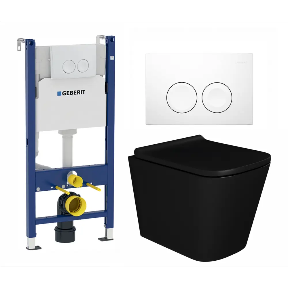 Фото Комплект инсталляция и унитаз 3 в 1 инсталляция Geberit Duofix унитаз Enio Binario BL EN4180225 и кнопка белая