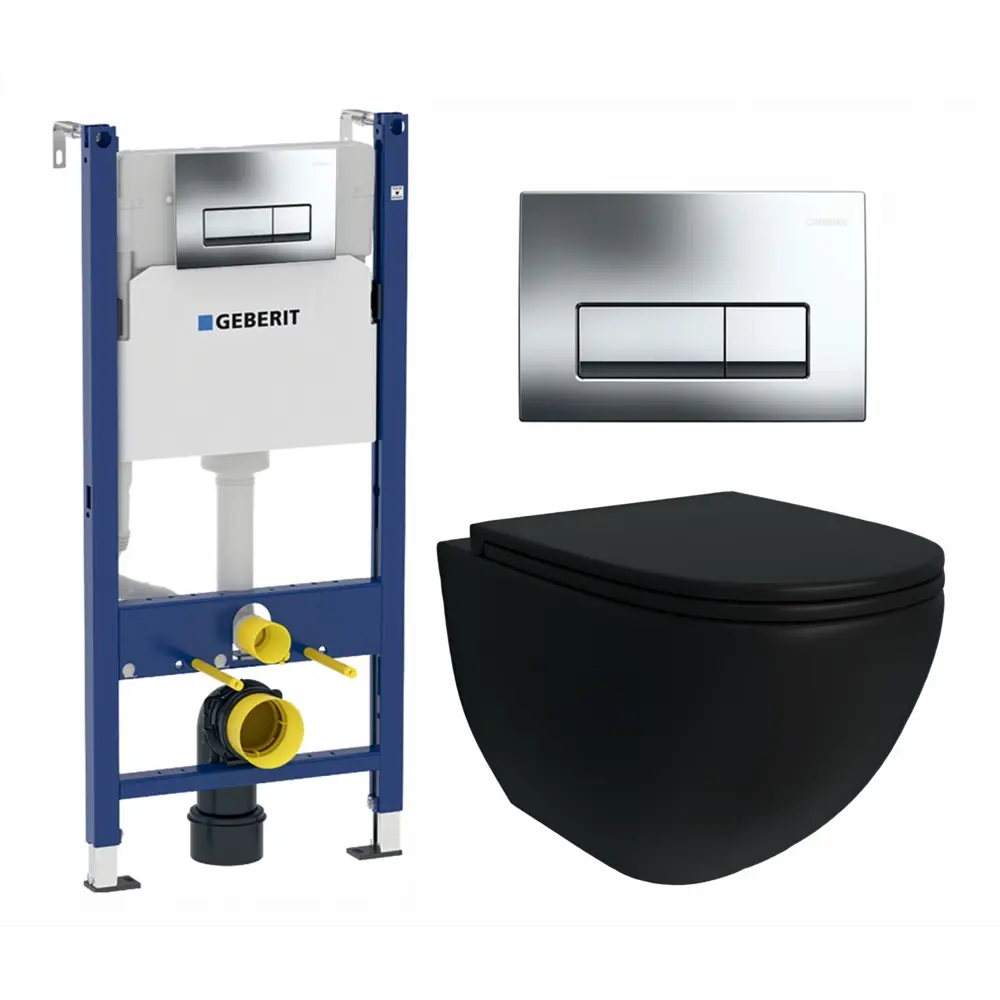 Фото Комплект инсталляция и унитаз 3 в 1 инсталляция Geberit Duofix унитаз подвесной Enio Unico BL EN4105055 и кнопка хром