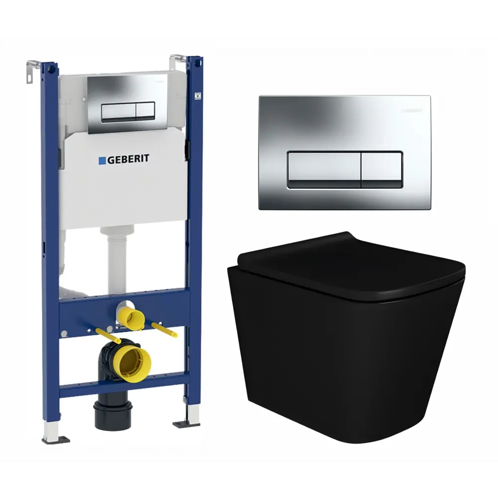 Фото Комплект инсталляция и унитаз 3 в 1 инсталляция Geberit Duofix унитаз подвесной Enio Binario BL EN4180225 и кнопка хром