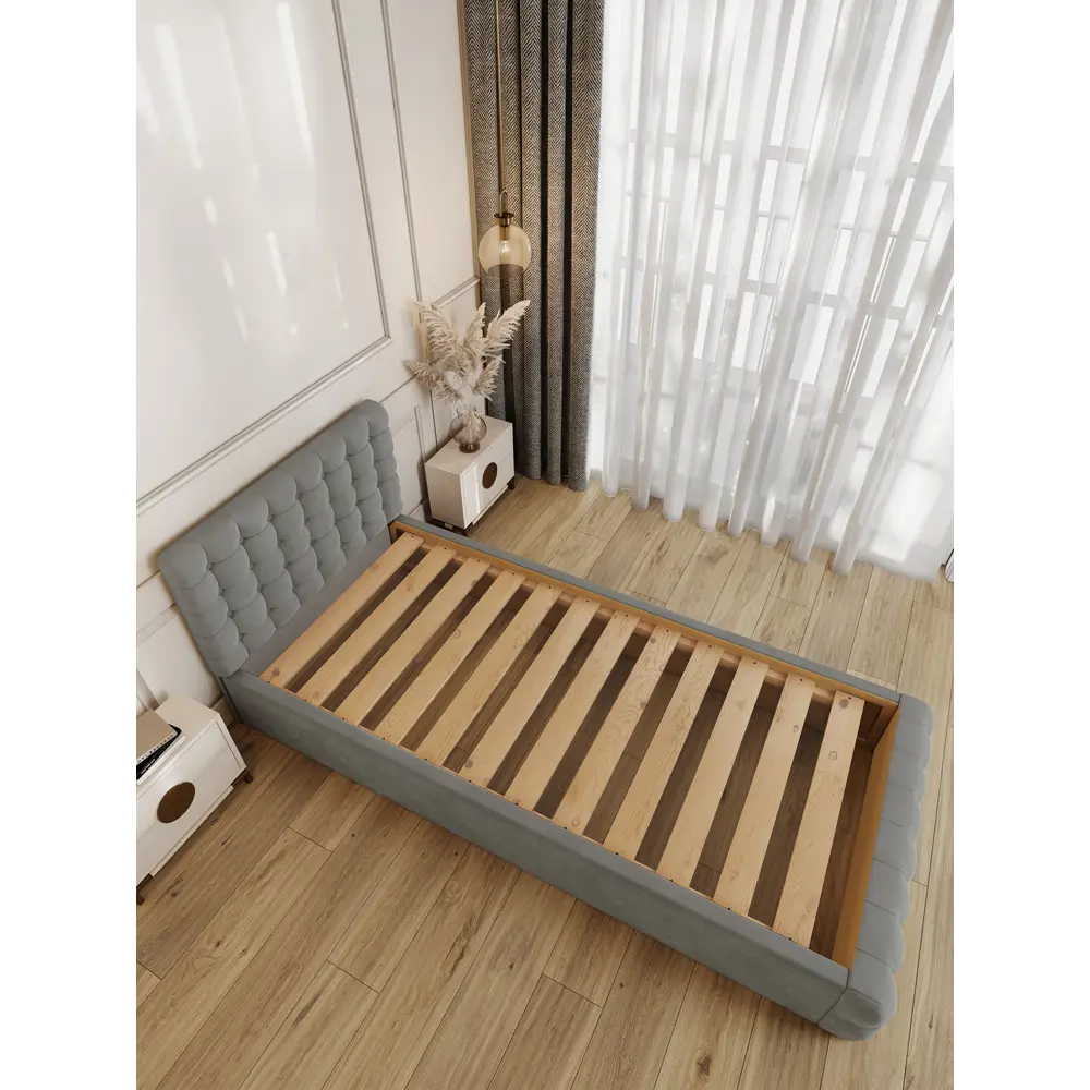 Фото 2 Кровать Solarius Эпсилон 200x80 см реечное основание обивка с каретной стяжкой с пуговицами цвет светло-серый Фото 2 Кровать Solarius Эпсилон 200x80 см реечное основание обивка с каретной стяжкой с пуговицами цвет светло-серый