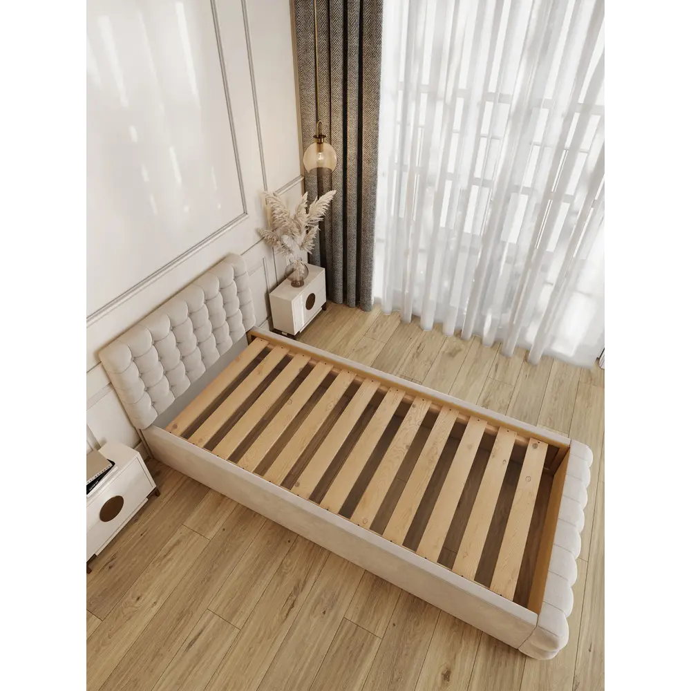 Фото 2 Кровать Solarius Эпсилон 200x100 см реечное основание обивка с каретной стяжкой с пуговицами цвет бежевый Фото 2 Кровать Solarius Эпсилон 200x100 см реечное основание обивка с каретной стяжкой с пуговицами цвет бежевый