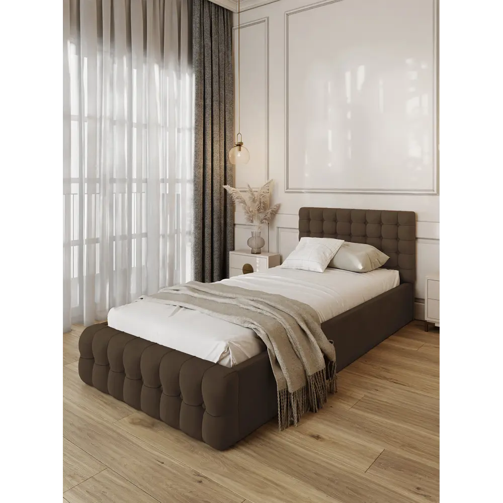 Фото 3 Кровать Solarius Эпсилон 200x100 см реечное основание обивка с каретной стяжкой с пуговицами цвет коричневый Фото 3 Кровать Solarius Эпсилон 200x100 см реечное основание обивка с каретной стяжкой с пуговицами цвет коричневый