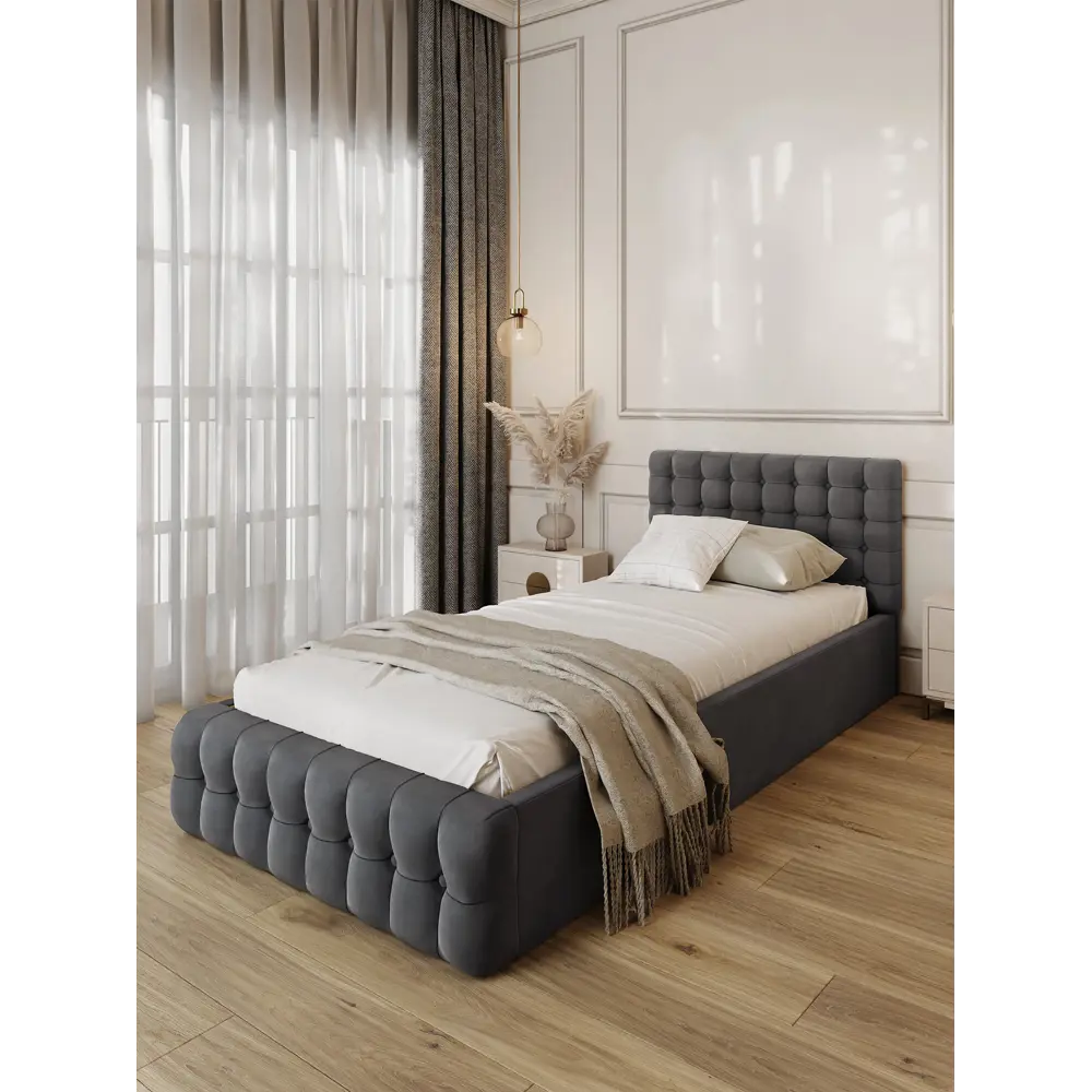 Фото 3 Кровать Solarius Эпсилон 200x90 см сплошное основание обивка с каретной стяжкой с пуговицами цвет темно-серый Фото 3 Кровать Solarius Эпсилон 200x90 см сплошное основание обивка с каретной стяжкой с пуговицами цвет темно-серый