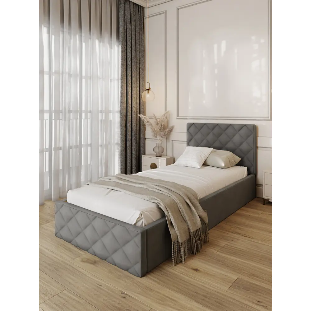 Фото 3 Кровать Solarius Эпсилон 200x90 см реечное основание обивка с ромбовидным узором цвет светло-серый Фото 3 Кровать Solarius Эпсилон 200x90 см реечное основание обивка с ромбовидным узором цвет светло-серый