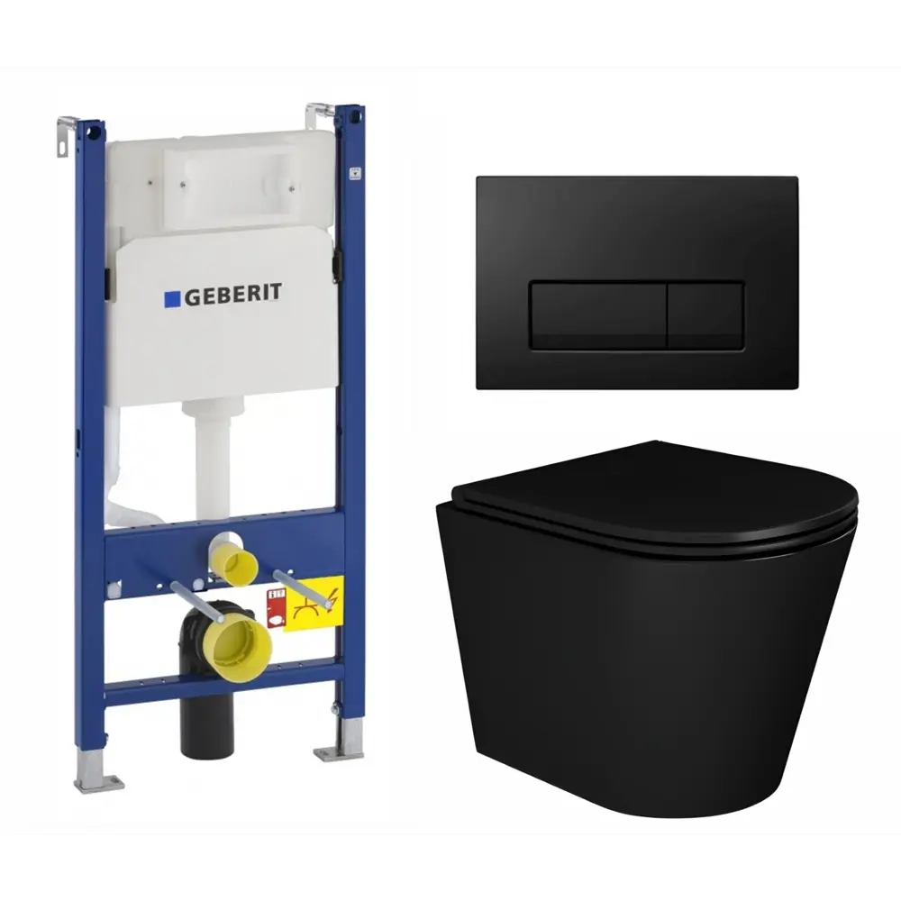 Фото Комплект инсталляция и унитаз 3 в 1 инсталляция Geberit Duofix унитаз подвесной Enio Cento BL EN4280035 и кнопка черная глянцевая Фото Комплект инсталляция и унитаз 3 в 1 инсталляция Geberit Duofix унитаз подвесной Enio Cento BL EN4280035 и кнопка черная глянцевая