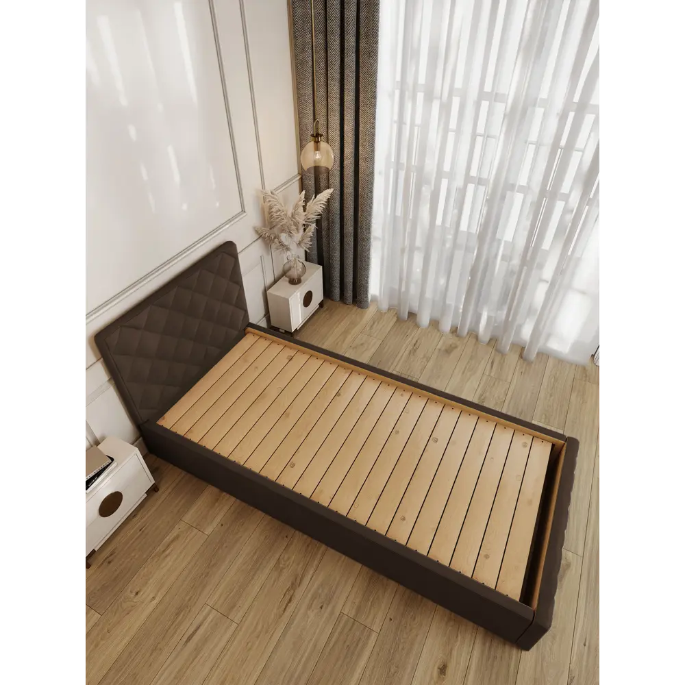 Фото 2 Кровать Solarius Эпсилон 200x90 см сплошное основание обивка с ромбовидным узором цвет коричневый Фото 2 Кровать Solarius Эпсилон 200x90 см сплошное основание обивка с ромбовидным узором цвет коричневый