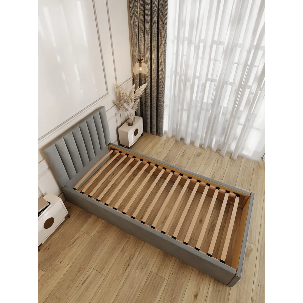 Фото 2 Кровать Solarius Эпсилон 200x90 см ортопедическое основание обивка с вертикальной утяжкой цвет светло-серый Фото 2 Кровать Solarius Эпсилон 200x90 см ортопедическое основание обивка с вертикальной утяжкой цвет светло-серый