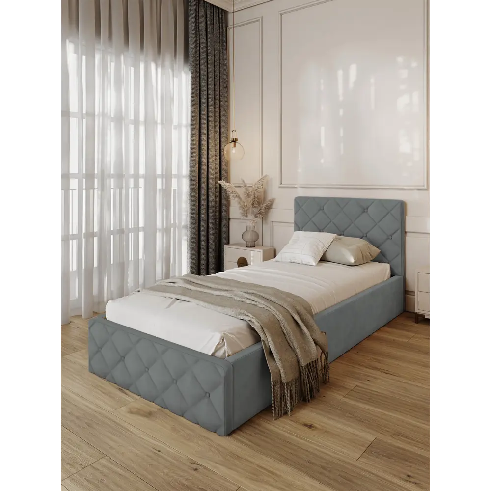 Фото 3 Кровать Solarius Эпсилон 200x100 см реечное основание обивка с ромбовидным узором с пуговицами цвет светло-серый Фото 3 Кровать Solarius Эпсилон 200x100 см реечное основание обивка с ромбовидным узором с пуговицами цвет светло-серый