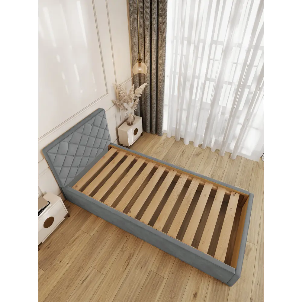 Фото 2 Кровать Solarius Эпсилон 200x100 см реечное основание обивка с ромбовидным узором с пуговицами цвет светло-серый Фото 2 Кровать Solarius Эпсилон 200x100 см реечное основание обивка с ромбовидным узором с пуговицами цвет светло-серый