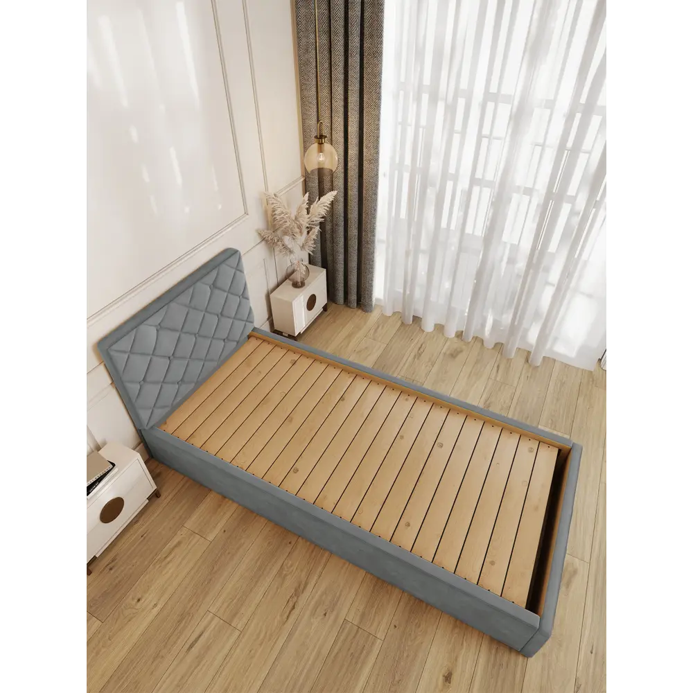 Фото 2 Кровать Solarius Эпсилон 200x90 см сплошное основание обивка с ромбовидным узором с пуговицами цвет светло-серый Фото 2 Кровать Solarius Эпсилон 200x90 см сплошное основание обивка с ромбовидным узором с пуговицами цвет светло-серый