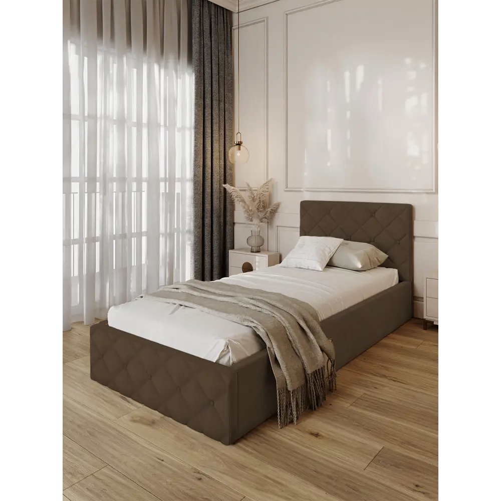 Фото 3 Кровать Solarius Эпсилон 200x90 см сплошное основание обивка с ромбовидным узором с пуговицами цвет коричневый Фото 3 Кровать Solarius Эпсилон 200x90 см сплошное основание обивка с ромбовидным узором с пуговицами цвет коричневый