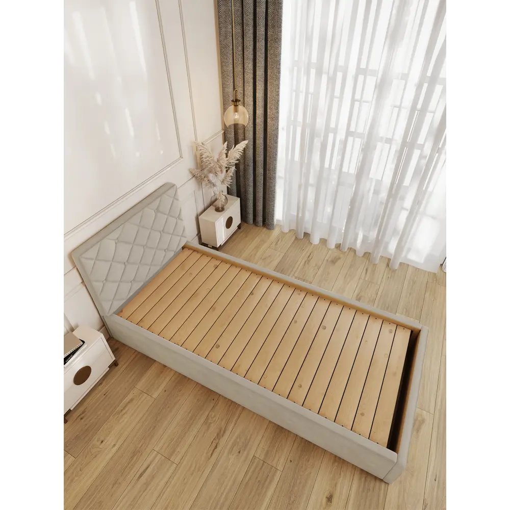 Фото 2 Кровать Solarius Эпсилон 200x100 см сплошное основание обивка с ромбовидным узором с пуговицами цвет бежевый Фото 2 Кровать Solarius Эпсилон 200x100 см сплошное основание обивка с ромбовидным узором с пуговицами цвет бежевый