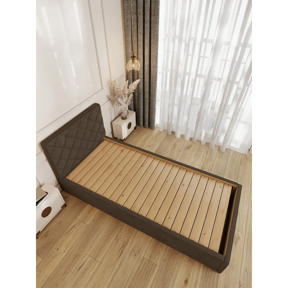 Фото 2 Кровать Solarius Эпсилон 200x100 см сплошное основание обивка с ромбовидным узором с пуговицами цвет коричневый Фото 2 Кровать Solarius Эпсилон 200x100 см сплошное основание обивка с ромбовидным узором с пуговицами цвет коричневый