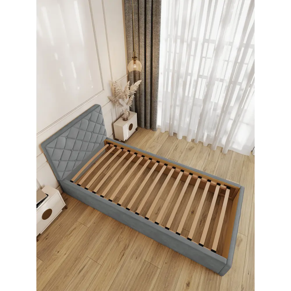 Фото 2 Кровать Solarius Эпсилон 200x80 см ортопедическое основание обивка с ромбовидным узором с пуговицами цвет светло-серый Фото 2 Кровать Solarius Эпсилон 200x80 см ортопедическое основание обивка с ромбовидным узором с пуговицами цвет светло-серый