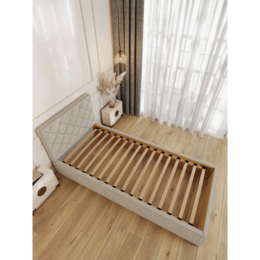 Фото 2 Кровать Solarius Эпсилон 200x90 см ортопедическое основание обивка с ромбовидным узором с пуговицами цвет бежевый Фото 2 Кровать Solarius Эпсилон 200x90 см ортопедическое основание обивка с ромбовидным узором с пуговицами цвет бежевый